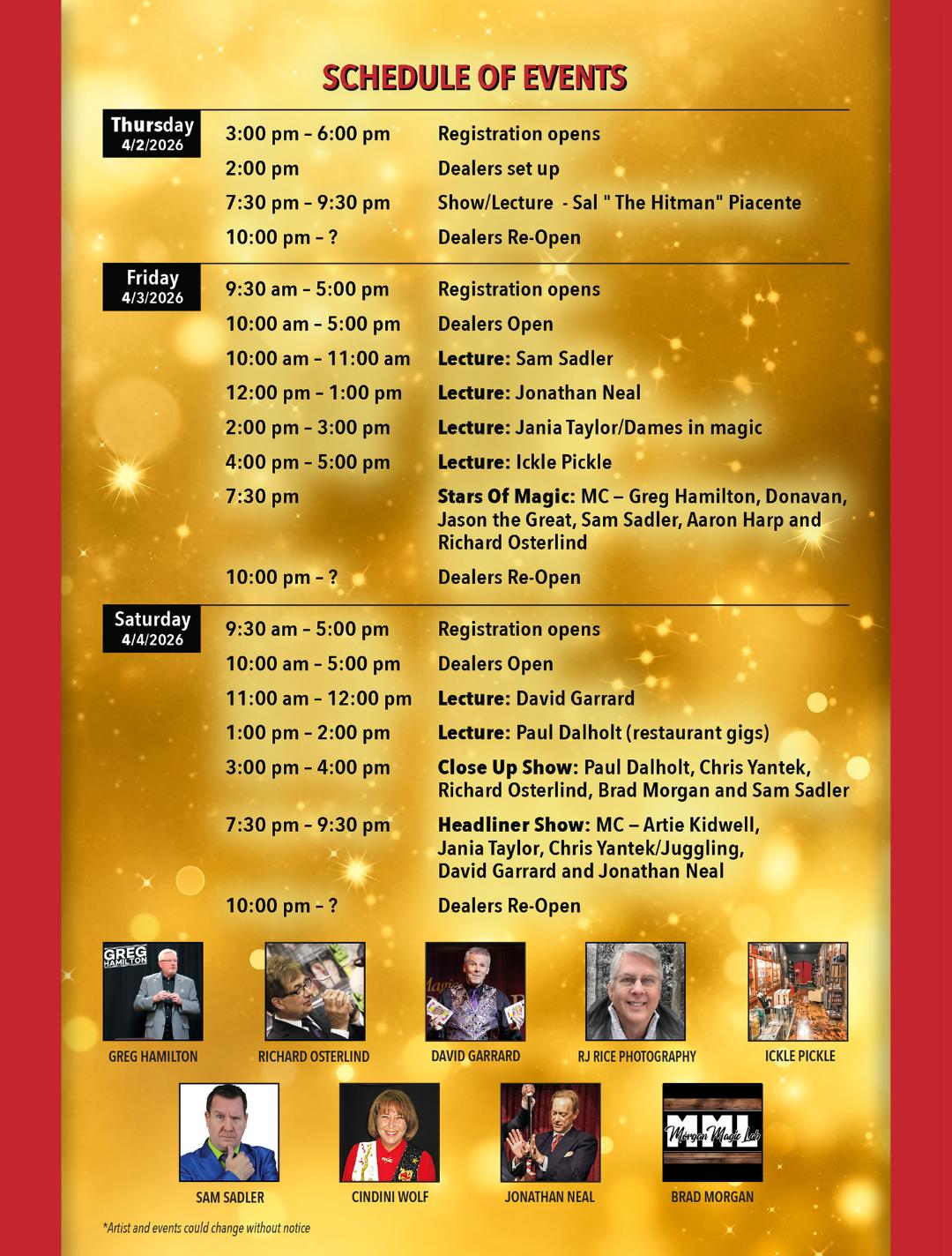 Schedule of Events – Another Darn Magic Convention 2026